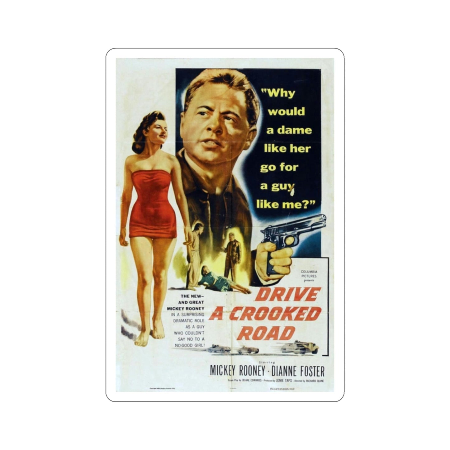 Drive a Crooked Road 1954 Movie Poster STICKER Vinyl Die-Cut Decal-2 Inch-The Sticker Space