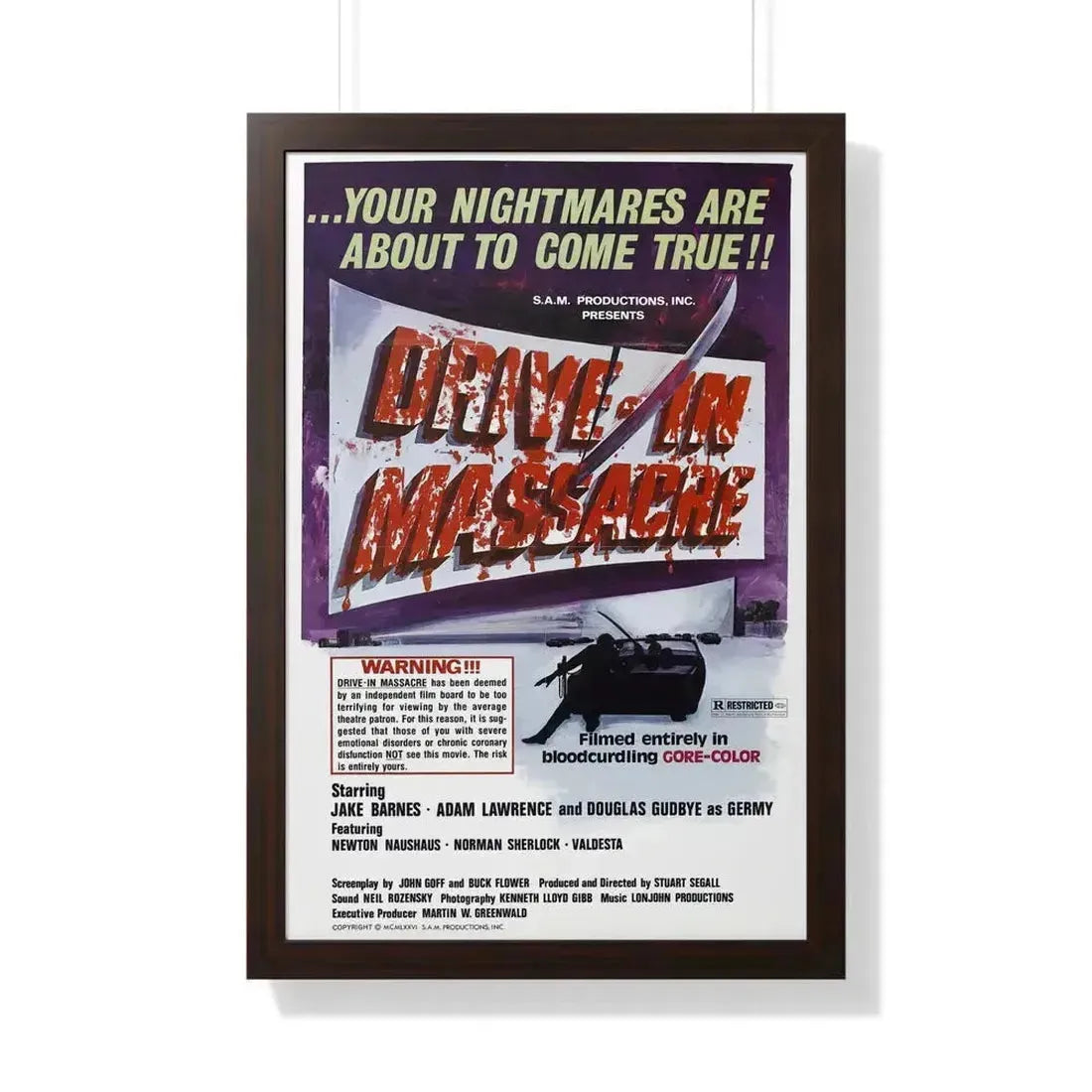 DRIVE-IN MASSACRE 1976 - Framed Movie Poster 20" x 30" Walnut - The Sticker Space