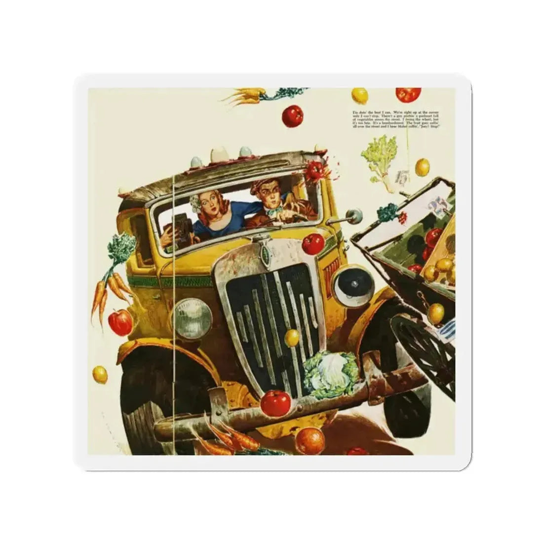 Driving Lesson Gone Bad, Collier's magazine, 1946 (Magazine Illustration) Refrigerator Magnet - The Sticker Space