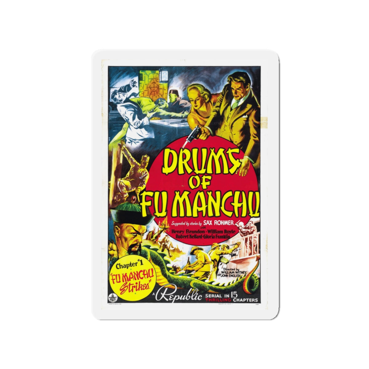 DRUMS OF FU MANCHU 1940 Movie Poster - Die-Cut Magnet-3" x 3"-The Sticker Space