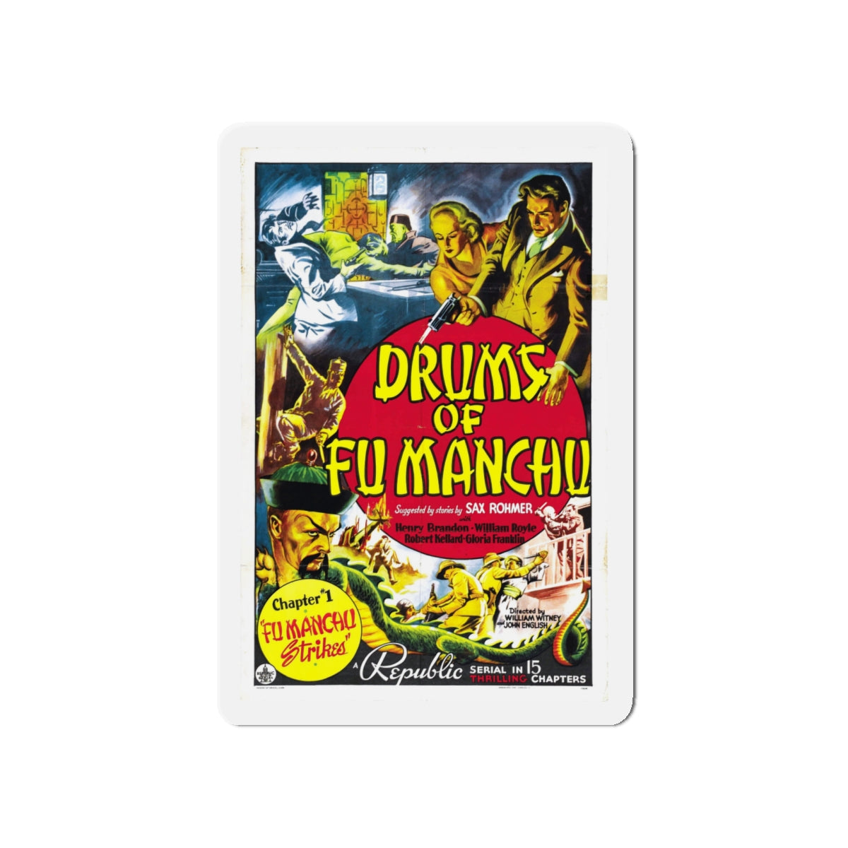 DRUMS OF FU MANCHU 1940 Movie Poster - Die-Cut Magnet-5" x 5"-The Sticker Space