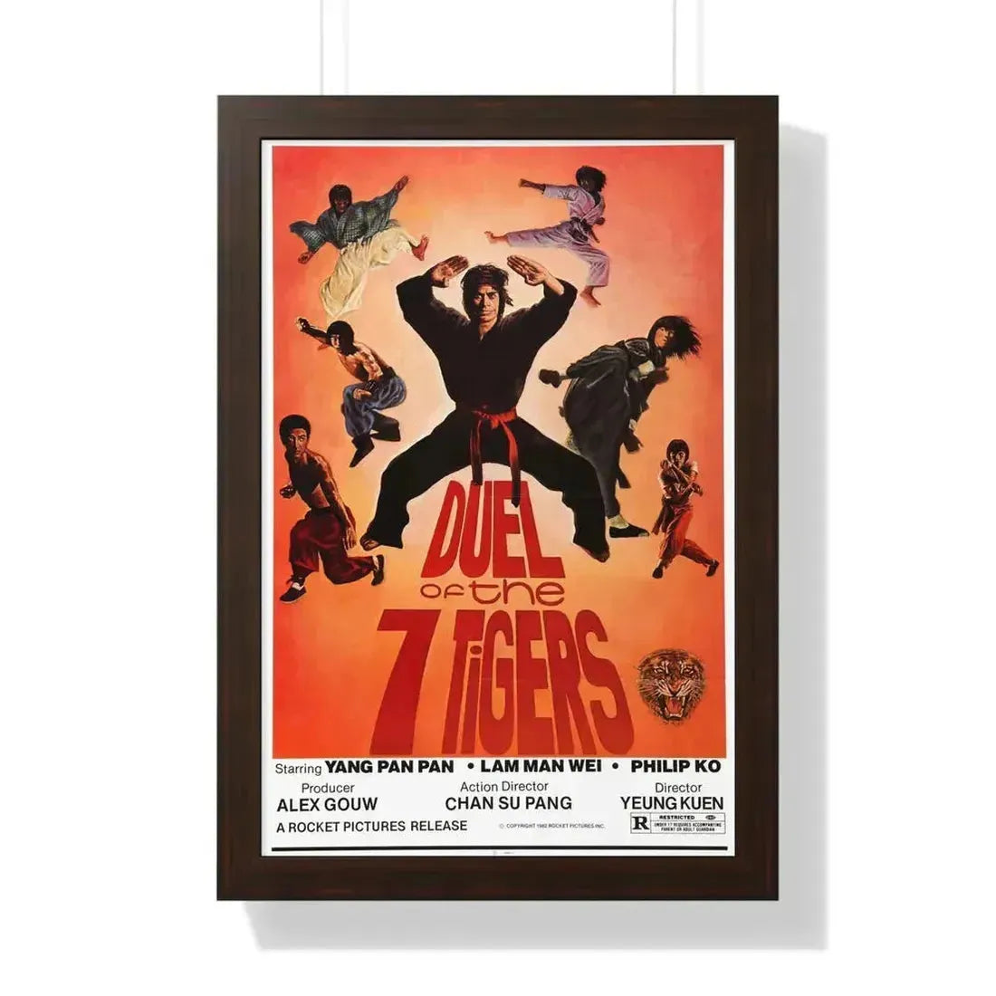 DUEL OF THE SEVEN TIGERS 1979 - Framed Movie Poster 16″ x 24″ Walnut - The Sticker Space