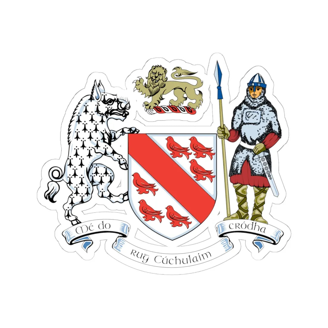 Dundalk Town Crest (Ireland) (Coat of Arms) STICKER Vinyl Kiss-Cut Decal 6 Inch White - The Sticker Space
