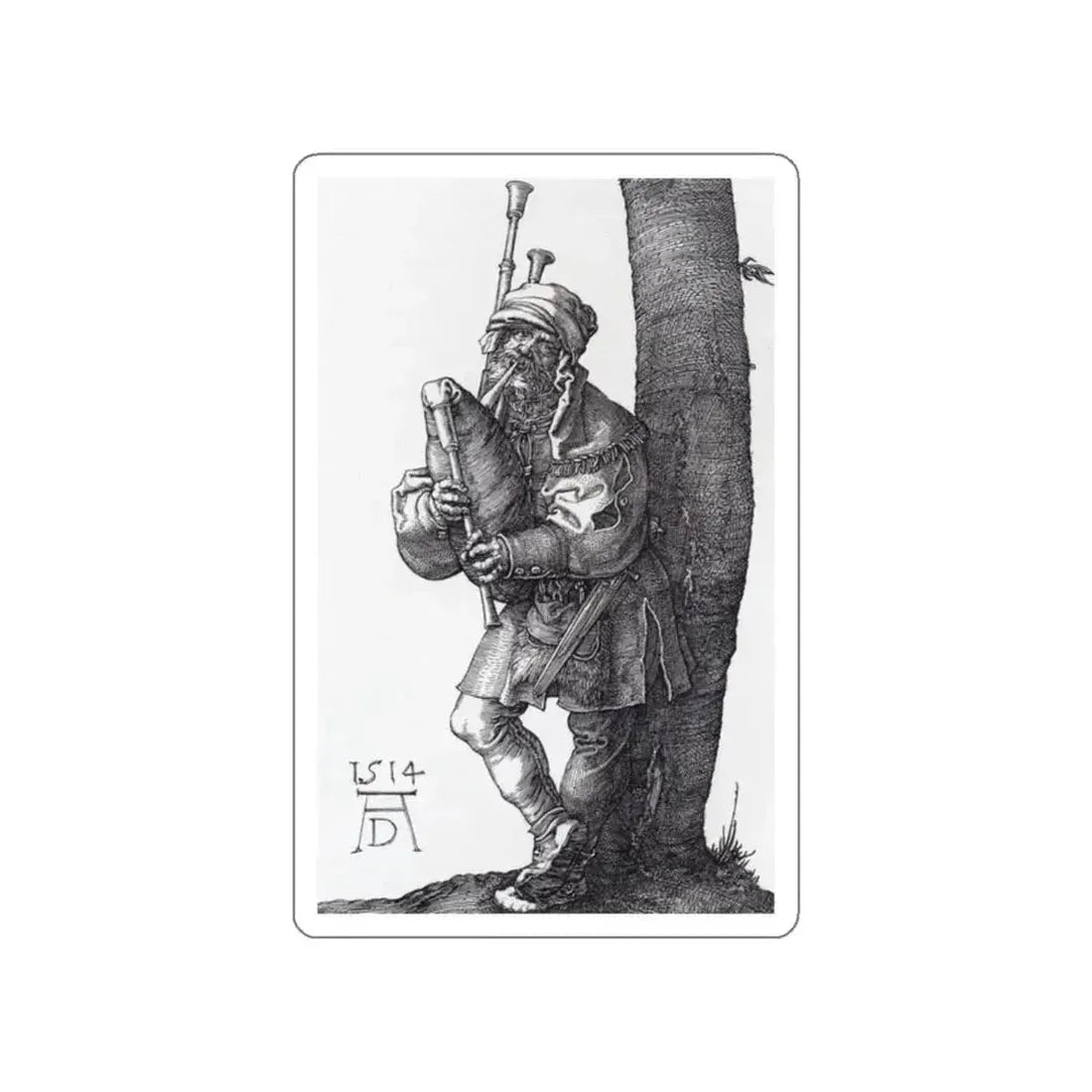 DURER, Albrecht - The Bagpiper (Artwork) STICKER Vinyl Die-Cut Decal White Die-Cut 2 Inch - The Sticker Space