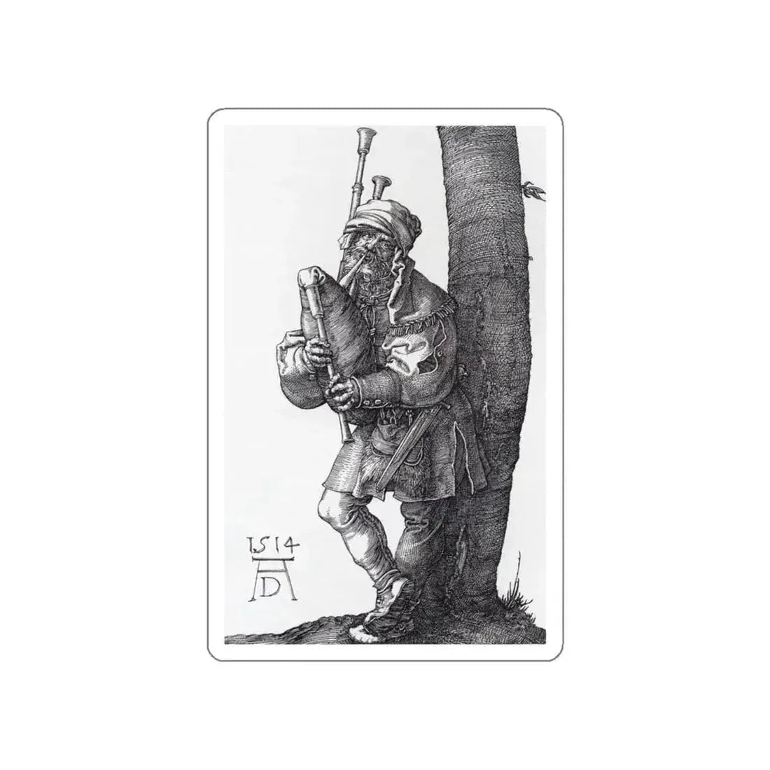 DURER, Albrecht - The Bagpiper (Artwork) STICKER Vinyl Die-Cut Decal White Die-Cut 6 Inch - The Sticker Space