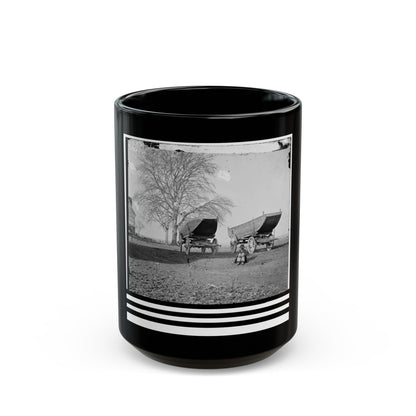 Dutch Gap, Virginia (Vicinity). Pontoon Boats On Wheeled Carriages At Deserted Farm House Near Dutch Gap Canal (U.S. Civil War) Black Coffee Mug-15oz-The Sticker Space