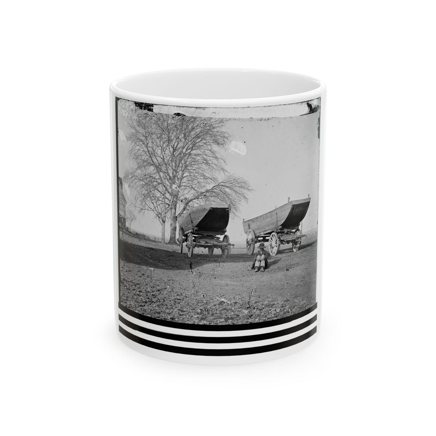 Dutch Gap, Virginia (Vicinity). Pontoon Boats On Wheeled Carriages At Deserted Farm House Near Dutch Gap Canal (U.S. Civil War) White Coffee Mug