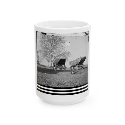 Dutch Gap, Virginia (Vicinity). Pontoon Boats On Wheeled Carriages At Deserted Farm House Near Dutch Gap Canal (U.S. Civil War) White Coffee Mug