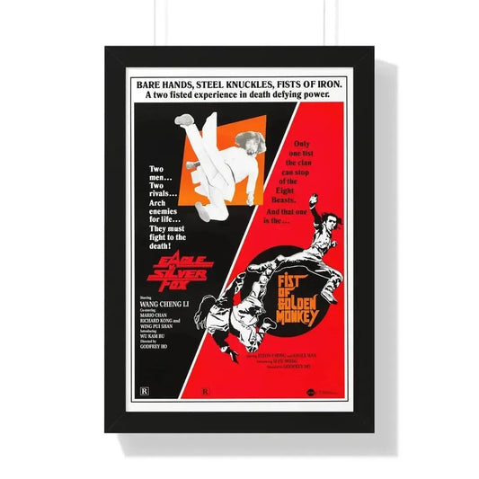 EAGLE VS SILVERFOX + FIST OF GOLDEN MONKEY 1980 - Framed Movie Poster 16″ x 24″ Black - The Sticker Space