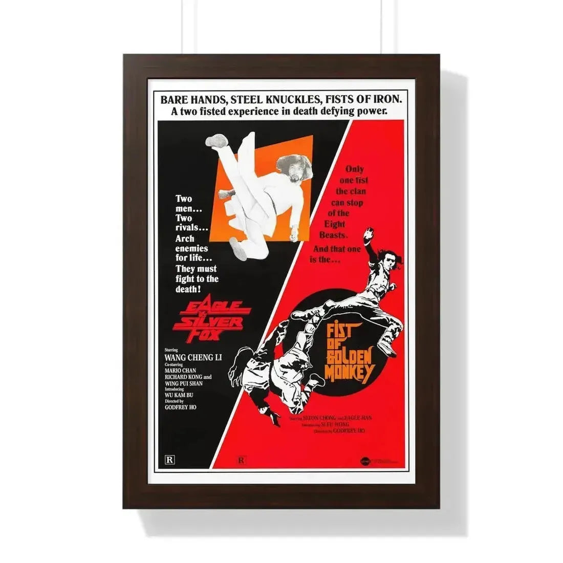EAGLE VS SILVERFOX + FIST OF GOLDEN MONKEY 1980 - Framed Movie Poster 16″ x 24″ Walnut - The Sticker Space