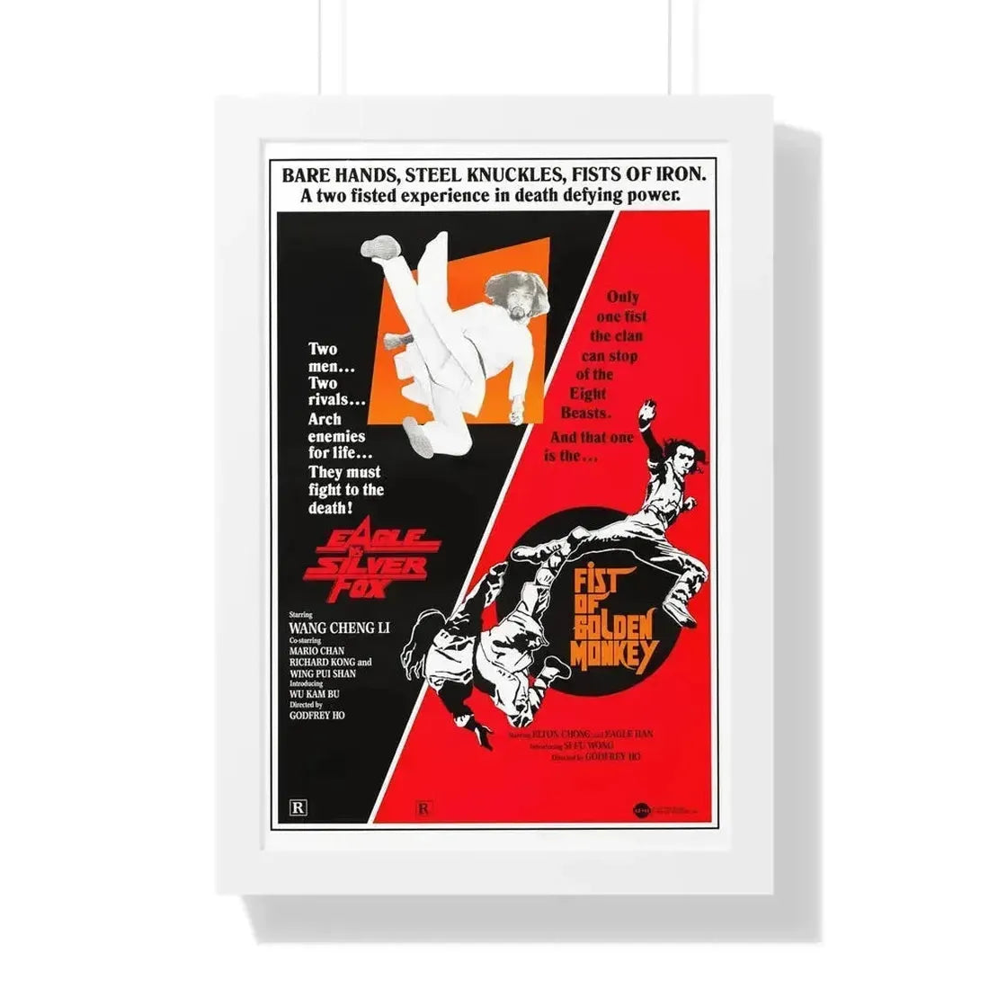 EAGLE VS SILVERFOX + FIST OF GOLDEN MONKEY 1980 - Framed Movie Poster 16″ x 24″ White - The Sticker Space