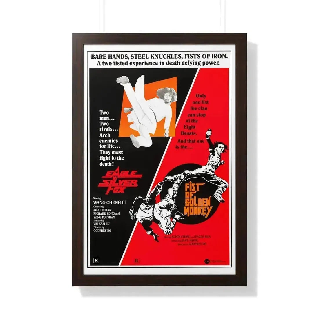 EAGLE VS SILVERFOX + FIST OF GOLDEN MONKEY 1980 - Framed Movie Poster 20" x 30" Walnut - The Sticker Space