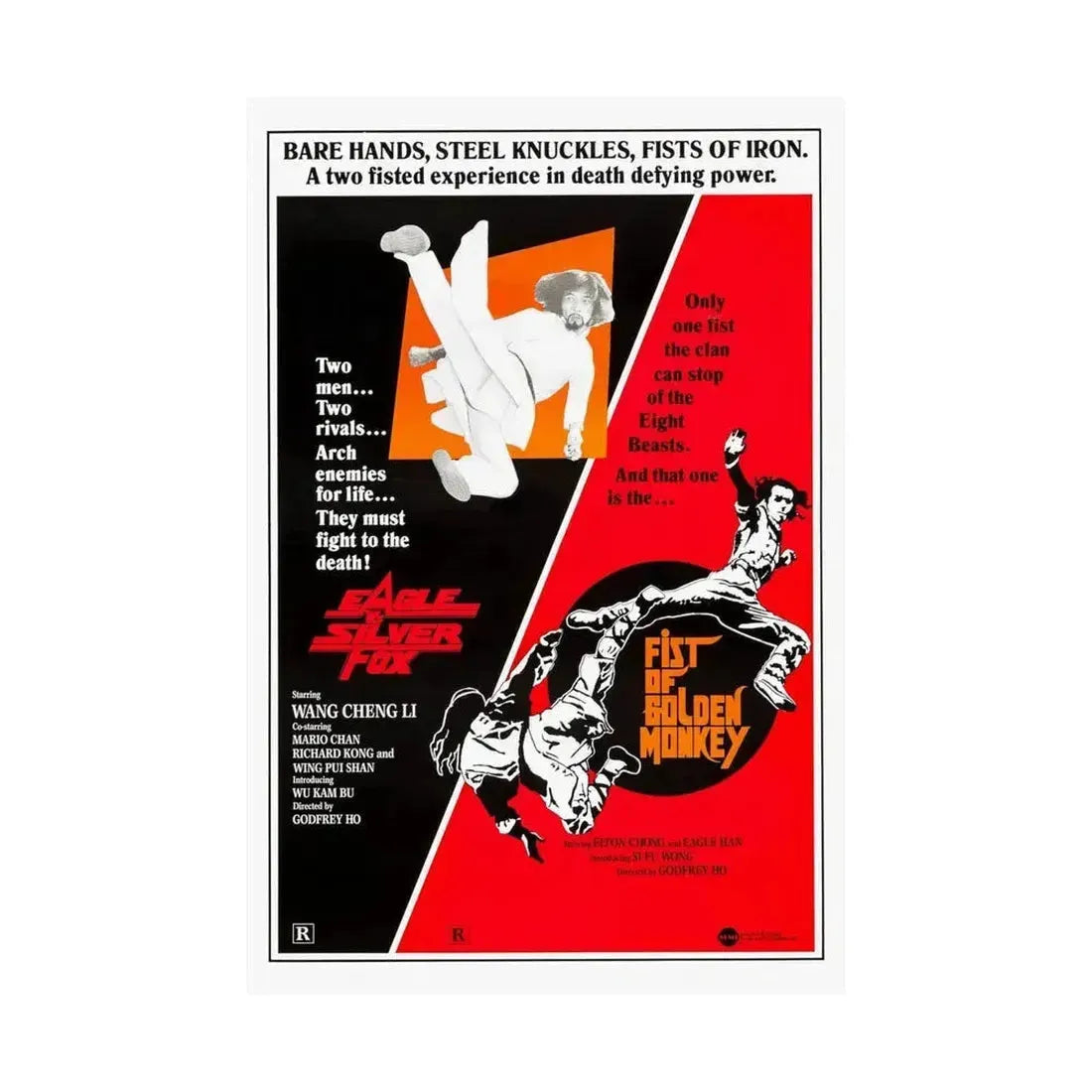 EAGLE VS SILVERFOX + FIST OF GOLDEN MONKEY 1980 - Paper Movie Poster - The Sticker Space