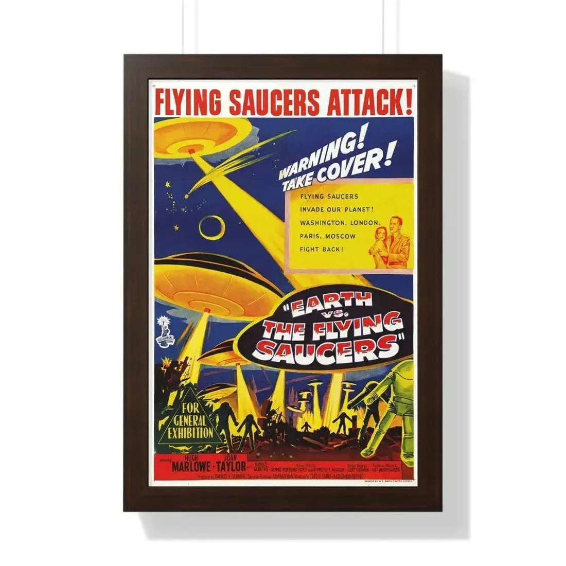 EARTH VS THE FLYING SAUCERS 1956 - Framed Movie Poster 16″ x 24″ Walnut - The Sticker Space
