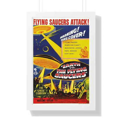 EARTH VS THE FLYING SAUCERS 1956 - Framed Movie Poster 16″ x 24″ White - The Sticker Space