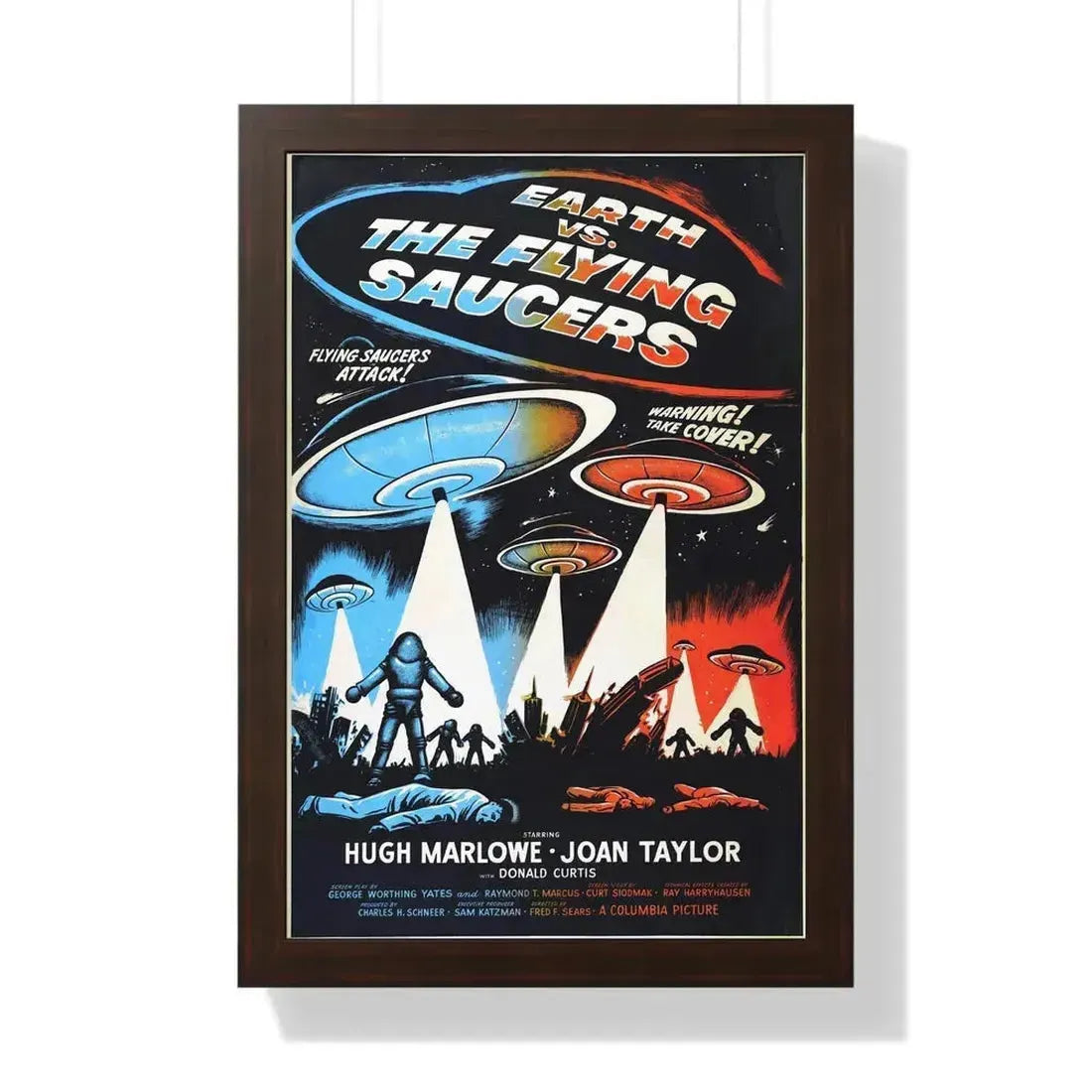 EARTH VS THE FLYING SAUCERS (2) 1956 - Framed Movie Poster 16″ x 24″ Walnut - The Sticker Space