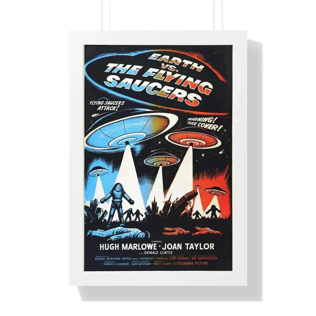 EARTH VS THE FLYING SAUCERS (2) 1956 - Framed Movie Poster 16″ x 24″ White - The Sticker Space