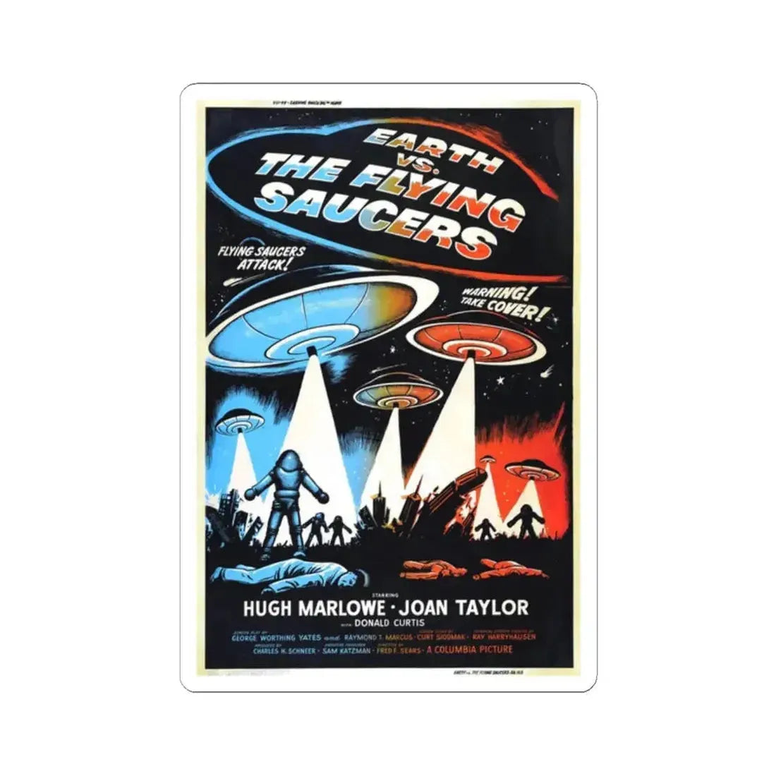 EARTH VS THE FLYING SAUCERS (2) 1956 Movie Poster - STICKER Vinyl Kiss-Cut Decal 2 Inch White - The Sticker Space