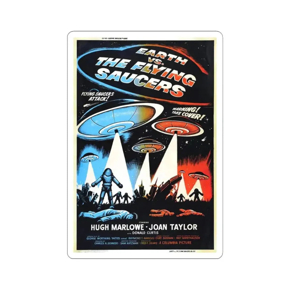 EARTH VS THE FLYING SAUCERS (2) 1956 Movie Poster - STICKER Vinyl Kiss-Cut Decal 4 Inch White - The Sticker Space