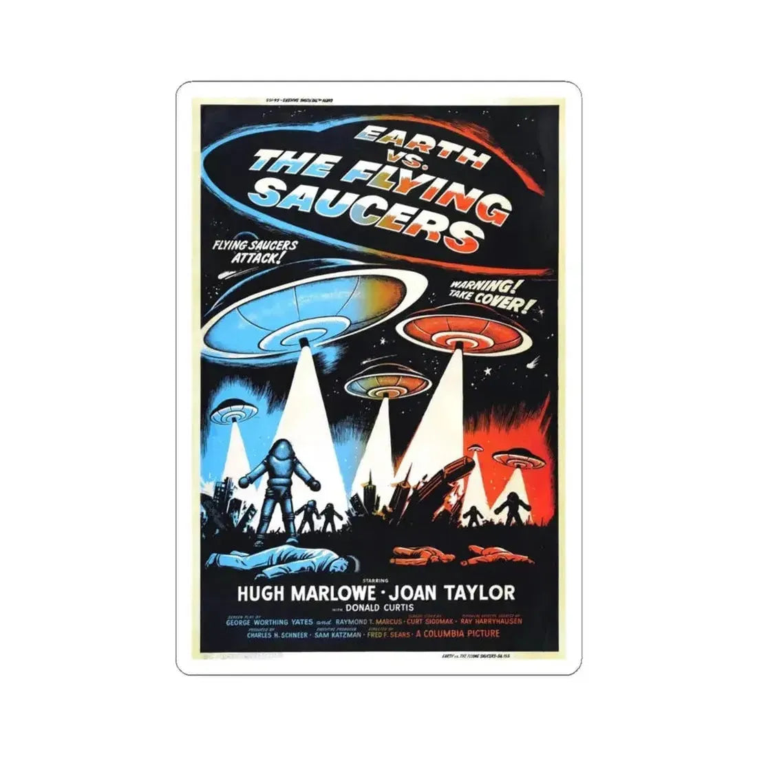 EARTH VS THE FLYING SAUCERS (2) 1956 Movie Poster - STICKER Vinyl Kiss-Cut Decal 6 Inch White - The Sticker Space