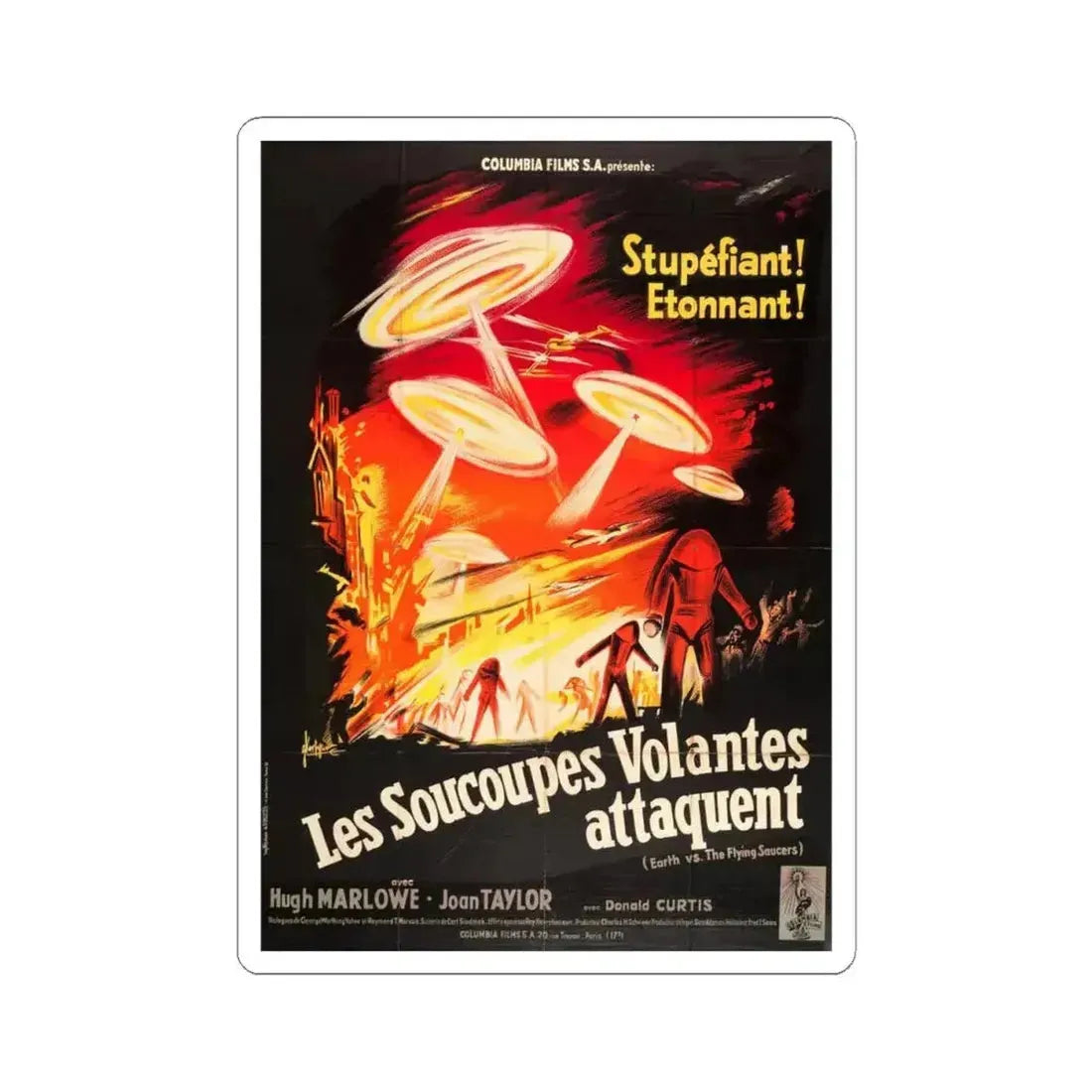 EARTH VS THE FLYING SAUCERS (FRENCH) 1956 Movie Poster - STICKER Vinyl Kiss-Cut Decal 4 Inch White - The Sticker Space