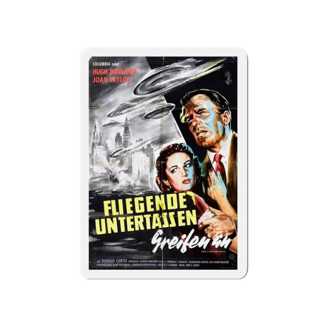 EARTH VS THE FLYING SAUCERS (GERMAN) 1956 Movie Poster - Refrigerator Magnet 5 Inch - The Sticker Space