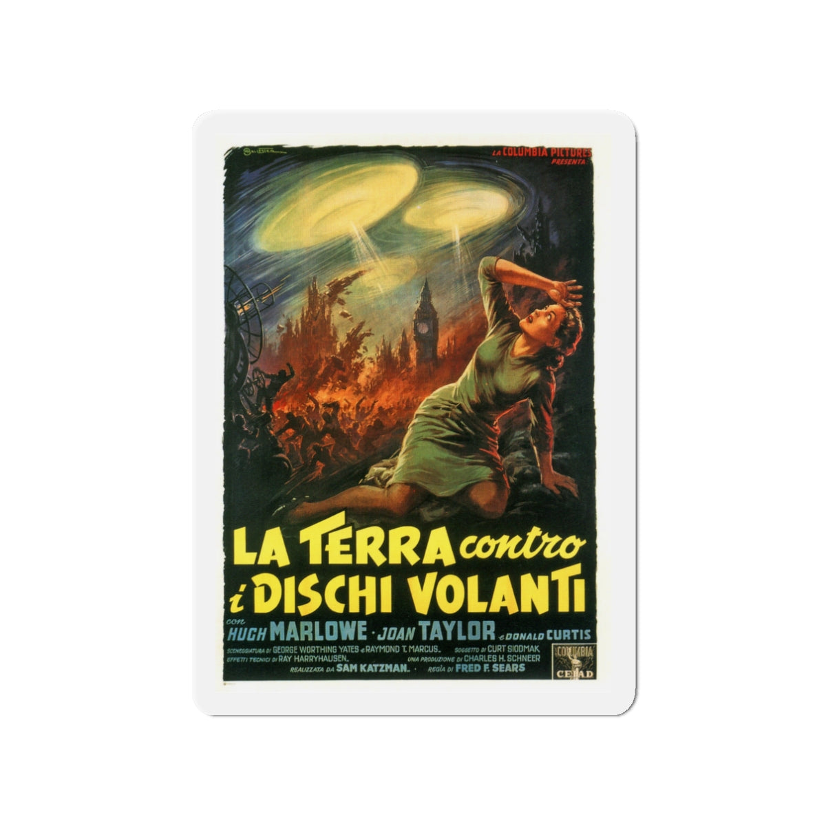 EARTH VS THE FLYING SAUCERS (ITALIAN) 1956 Movie Poster - Die-Cut Magnet-3" x 3"-The Sticker Space