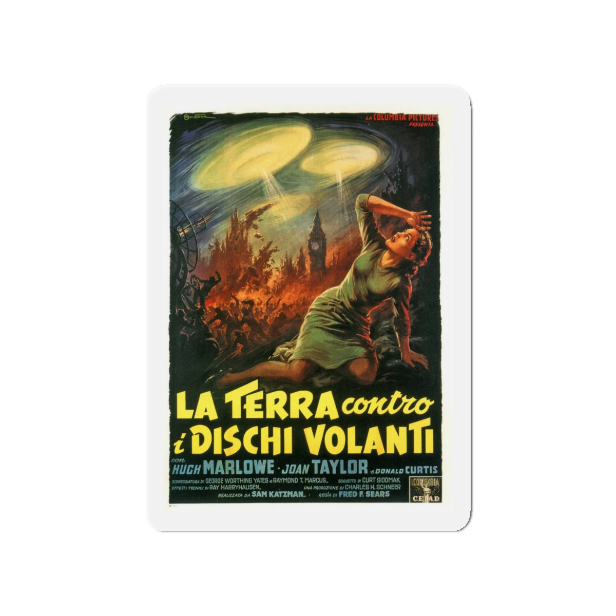 EARTH VS THE FLYING SAUCERS (ITALIAN) 1956 Movie Poster - Die-Cut Magnet-4" x 4"-The Sticker Space