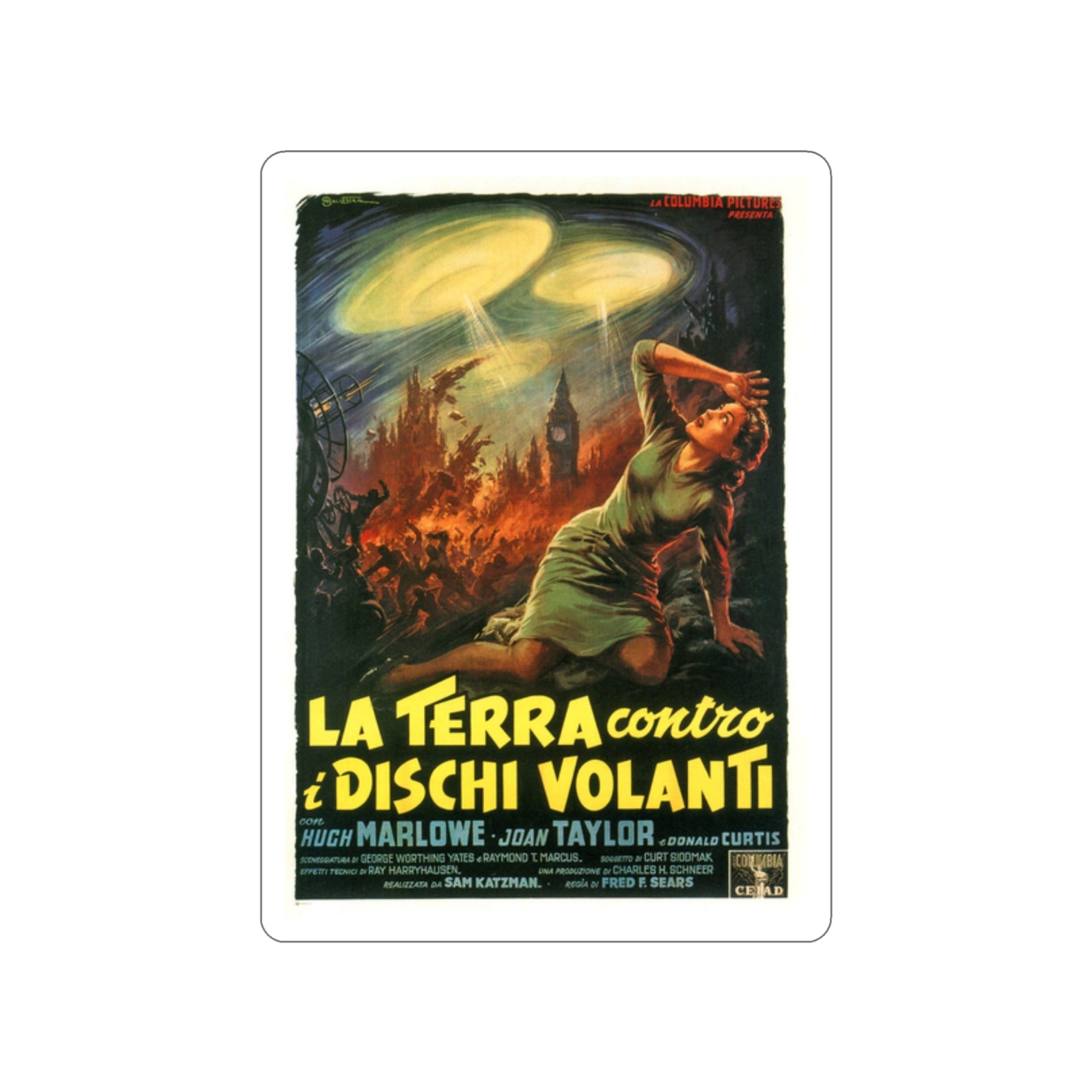 EARTH VS THE FLYING SAUCERS (ITALIAN) 1956 Movie Poster STICKER Vinyl Die-Cut Decal-2 Inch-The Sticker Space