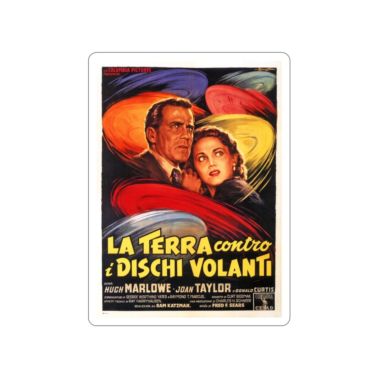 EARTH VS THE FLYING SAUCERS (ITALIAN) 2 1956 Movie Poster STICKER Vinyl Die-Cut Decal-3 Inch-The Sticker Space