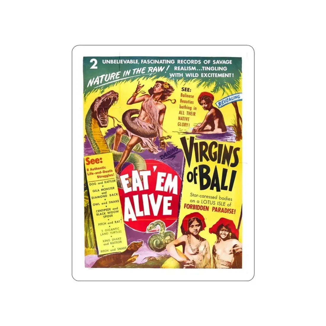 EAT'M ALIVE + VIRGINS OF BALI 1932 Movie Poster STICKER Vinyl Die-Cut Decal 4 Inch - The Sticker Space