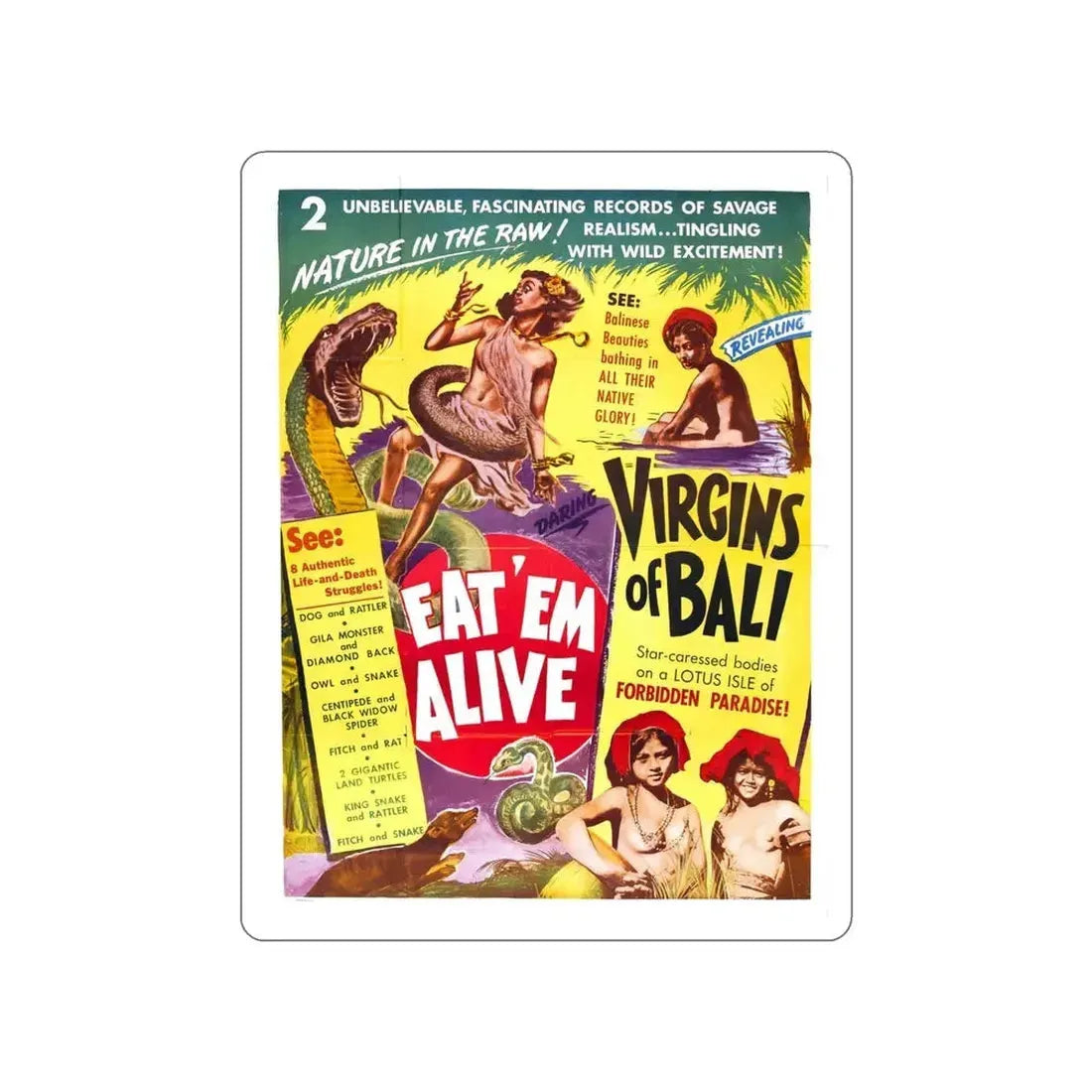 EAT'M ALIVE + VIRGINS OF BALI 1932 Movie Poster STICKER Vinyl Die-Cut Decal 5 Inch - The Sticker Space