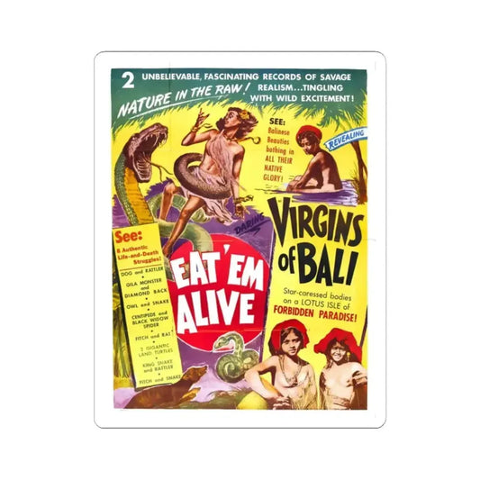 EAT'M ALIVE + VIRGINS OF BALI 1932 Movie Poster - STICKER Vinyl Kiss-Cut Decal 2 Inch White - The Sticker Space