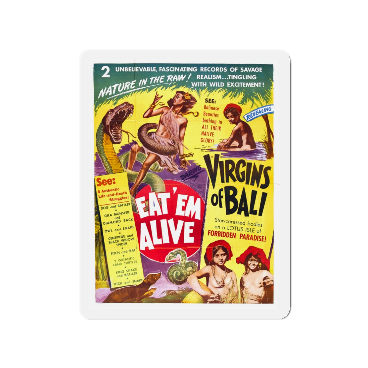 EAT'M ALIVE + VIRGINS OF BALI 1932 Movie Poster - Die-Cut Magnet-3" x 3"-The Sticker Space