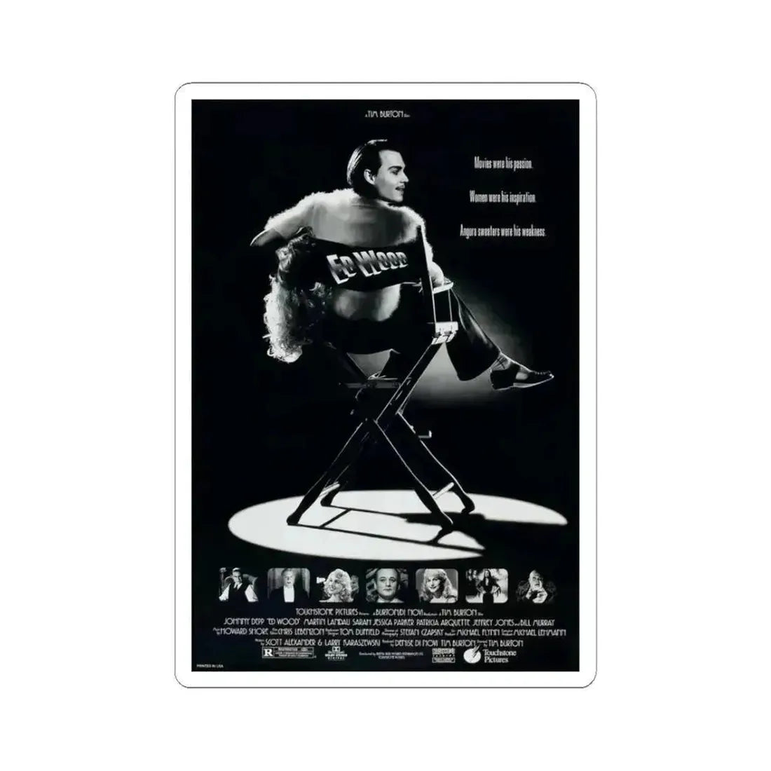ED WOOD 1994 Movie Poster - STICKER Vinyl Kiss-Cut Decal 3 Inch White - The Sticker Space