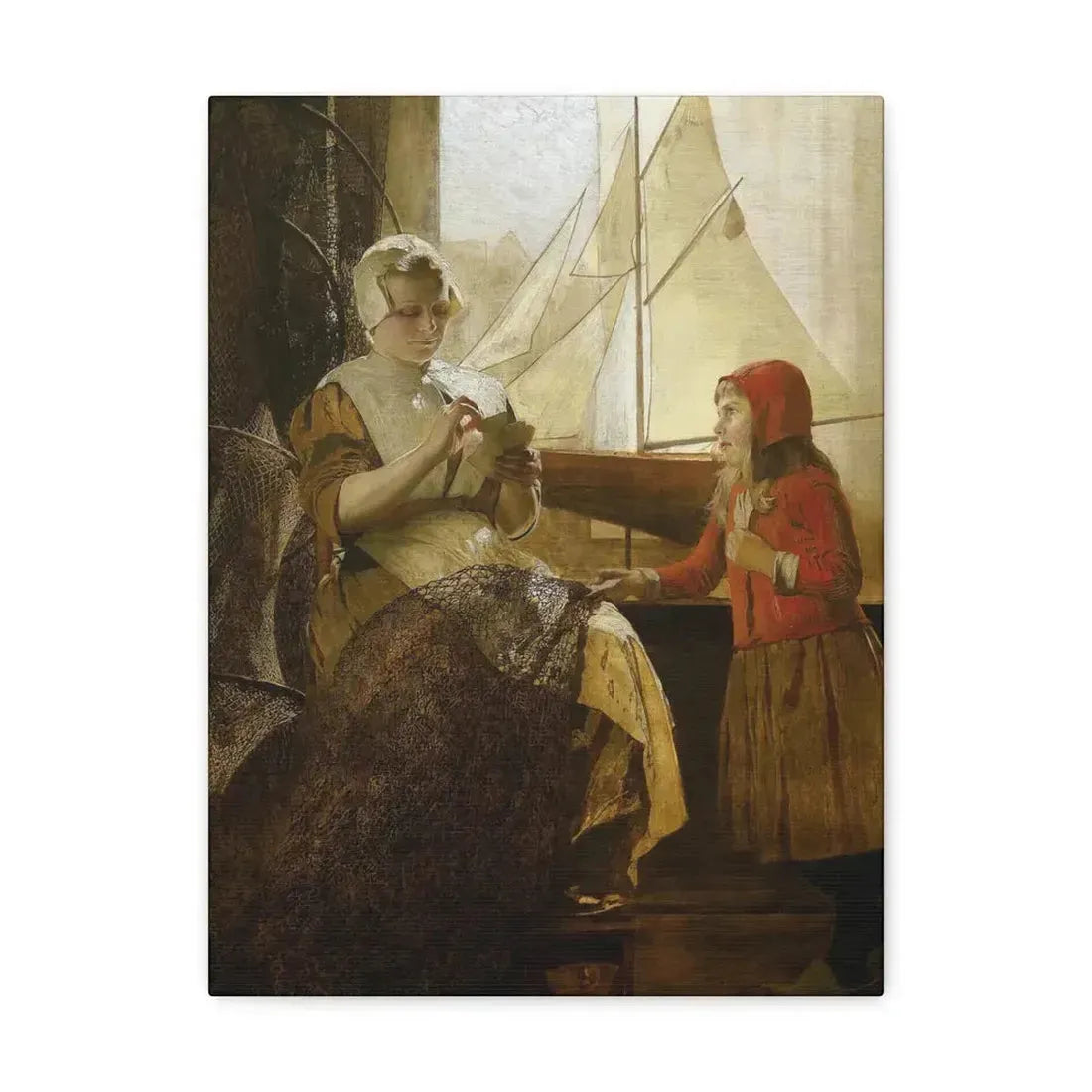 Eduard Charlemont (1848-1906) Dutch Fisherwoman with Child - Canvas Wall Art 12″ x 16″ 1.25" - The Sticker Space