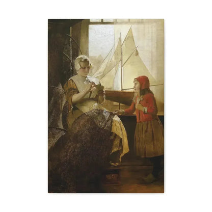 Eduard Charlemont (1848-1906) Dutch Fisherwoman with Child - Canvas Wall Art 16″ x 24″ 1.25" - The Sticker Space