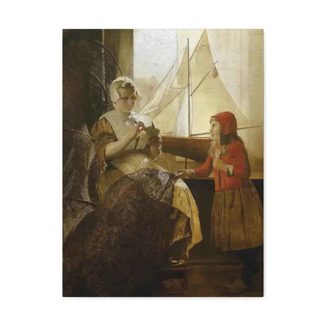 Eduard Charlemont (1848-1906) Dutch Fisherwoman with Child - Canvas Wall Art 18″ x 24″ 1.25" - The Sticker Space