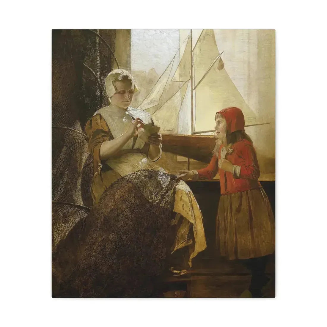 Eduard Charlemont (1848-1906) Dutch Fisherwoman with Child - Canvas Wall Art 20″ x 24″ 1.25" - The Sticker Space