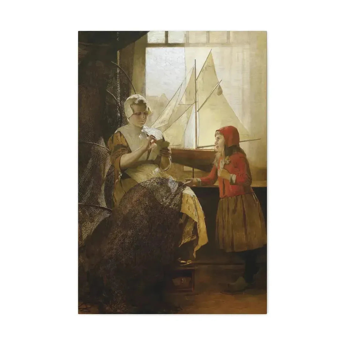 Eduard Charlemont (1848-1906) Dutch Fisherwoman with Child - Canvas Wall Art 24″ x 36″ 1.25" - The Sticker Space