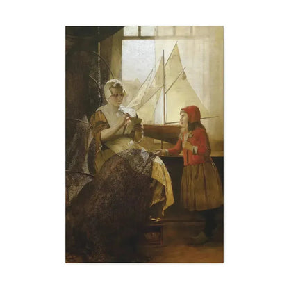 Eduard Charlemont (1848-1906) Dutch Fisherwoman with Child - Canvas Wall Art 24″ x 36″ 1.25" - The Sticker Space
