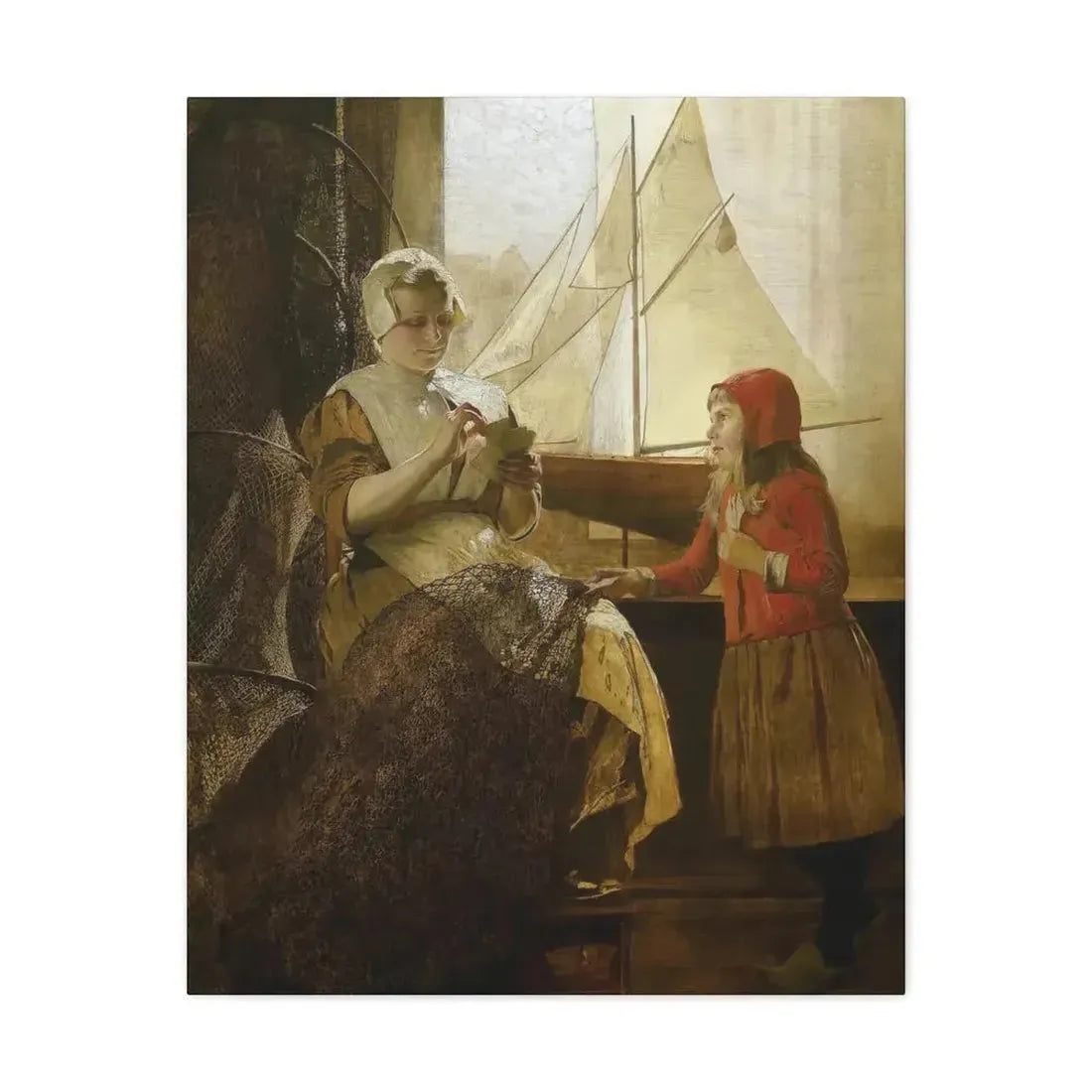 Eduard Charlemont (1848-1906) Dutch Fisherwoman with Child - Canvas Wall Art - The Sticker Space