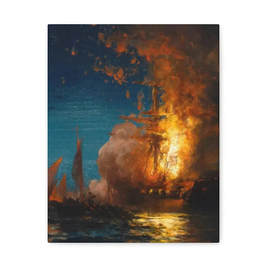 Edward Moran (1829-1901) Burning of the Frigate Philadelphia in the Harbor of Tripoli c1 - Canvas Wall Art 11″ x 14″ 1.25" - The Sticker Space