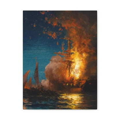 Edward Moran (1829-1901) Burning of the Frigate Philadelphia in the Harbor of Tripoli c1 - Canvas Wall Art 12″ x 16″ 1.25" - The Sticker Space
