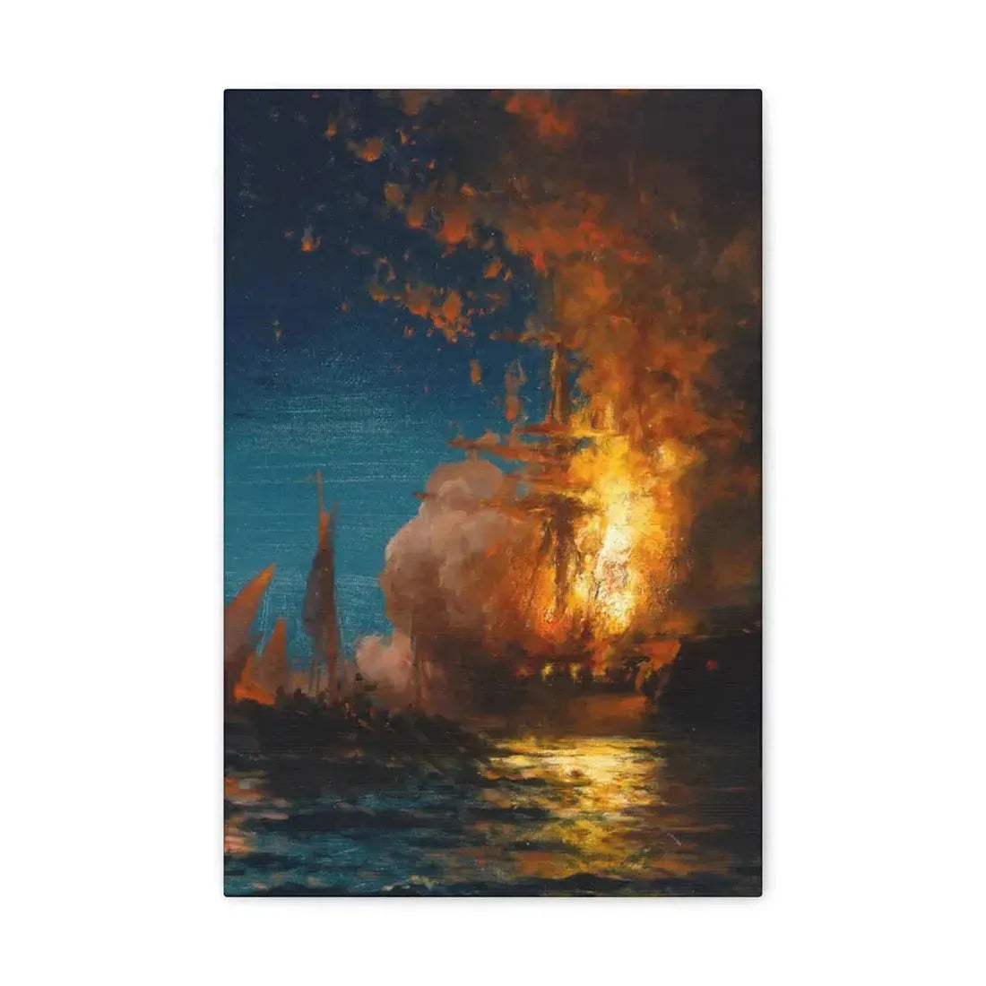 Edward Moran (1829-1901) Burning of the Frigate Philadelphia in the Harbor of Tripoli c1 - Canvas Wall Art 12" x 18" 1.25" - The Sticker Space