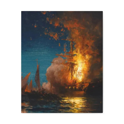 Edward Moran (1829-1901) Burning of the Frigate Philadelphia in the Harbor of Tripoli c1 - Canvas Wall Art 16″ x 20″ 1.25" - The Sticker Space