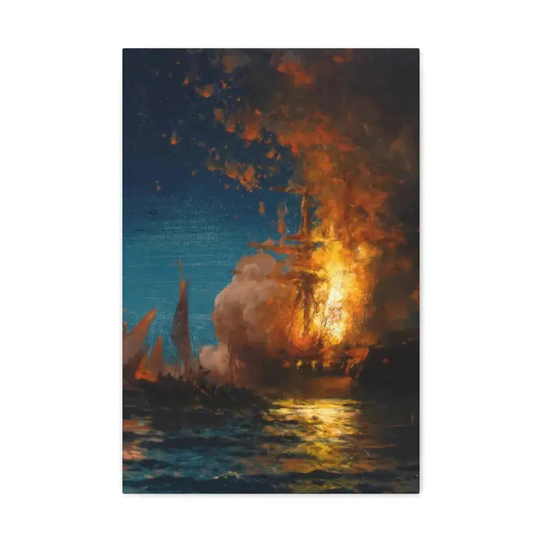 Edward Moran (1829-1901) Burning of the Frigate Philadelphia in the Harbor of Tripoli c1 - Canvas Wall Art 16″ x 24″ 1.25" - The Sticker Space