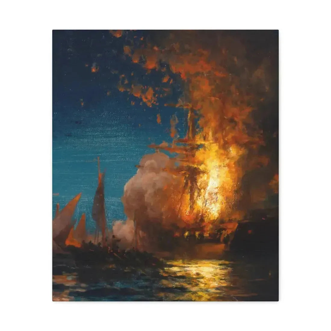 Edward Moran (1829-1901) Burning of the Frigate Philadelphia in the Harbor of Tripoli c1 - Canvas Wall Art 20″ x 24″ 1.25" - The Sticker Space