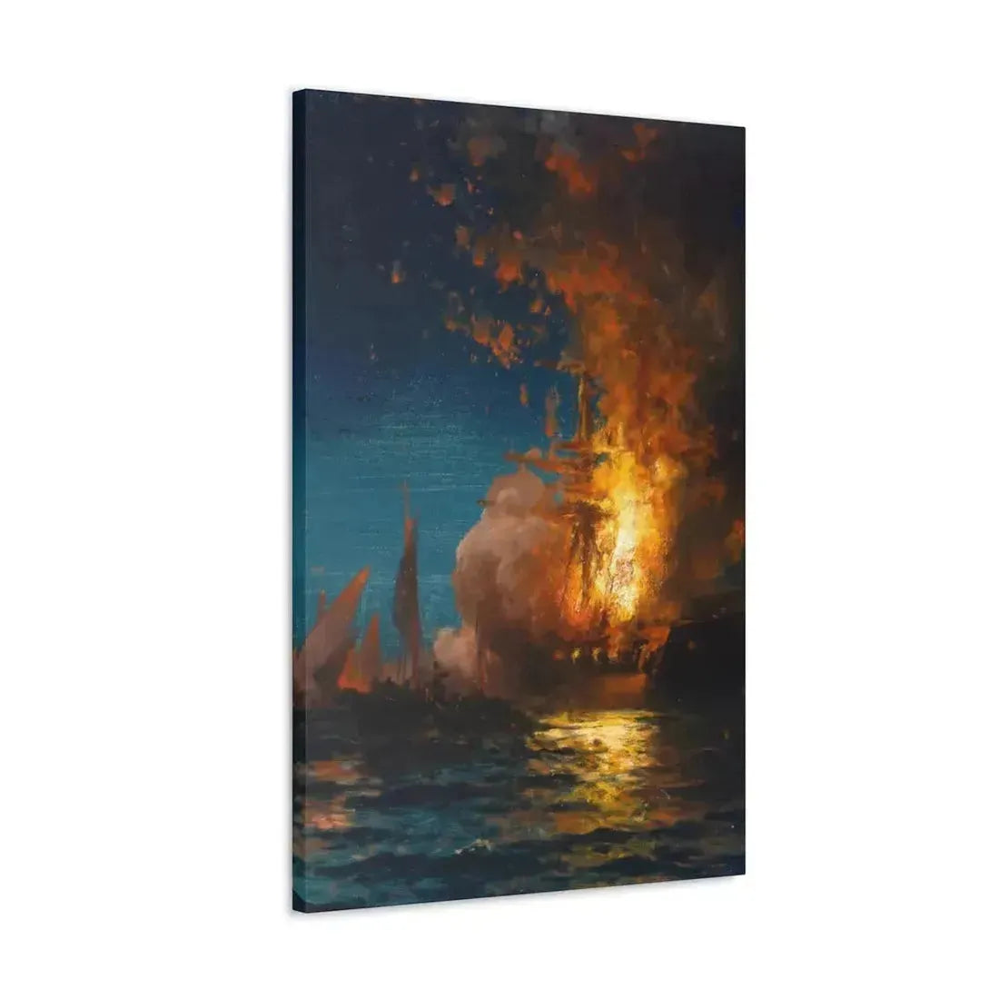 Edward Moran (1829-1901) Burning of the Frigate Philadelphia in the Harbor of Tripoli c1 - Canvas Wall Art - The Sticker Space