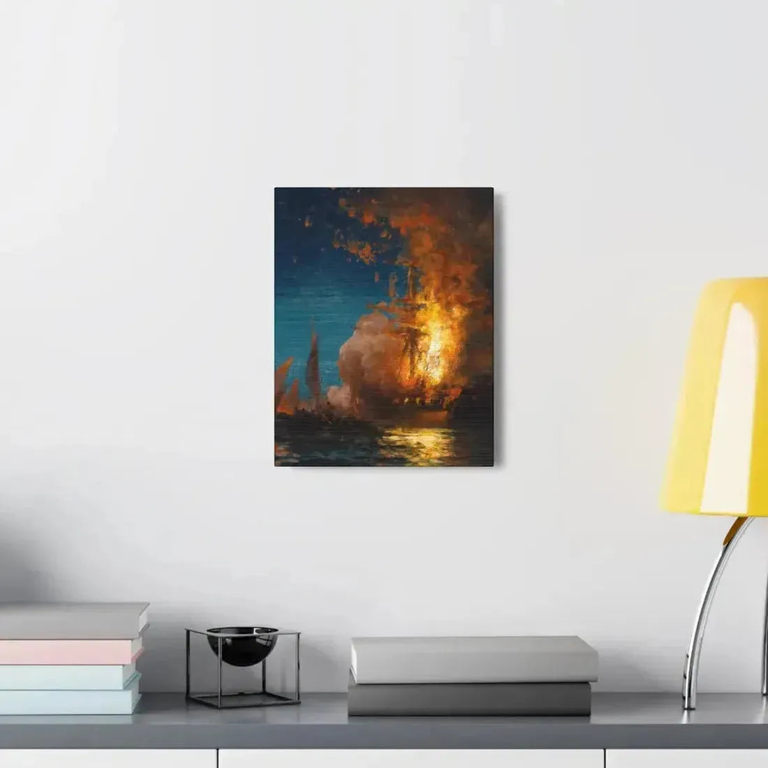 Edward Moran (1829-1901) Burning of the Frigate Philadelphia in the Harbor of Tripoli c1 - Canvas Wall Art - The Sticker Space